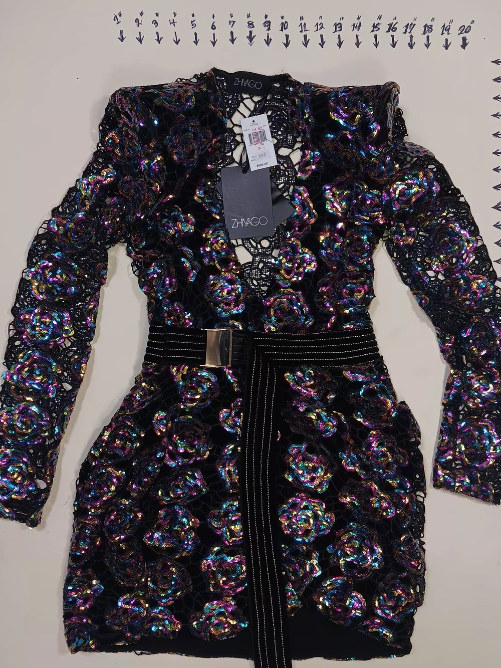 Black Sequin Floral Lace-Up Mini Dress